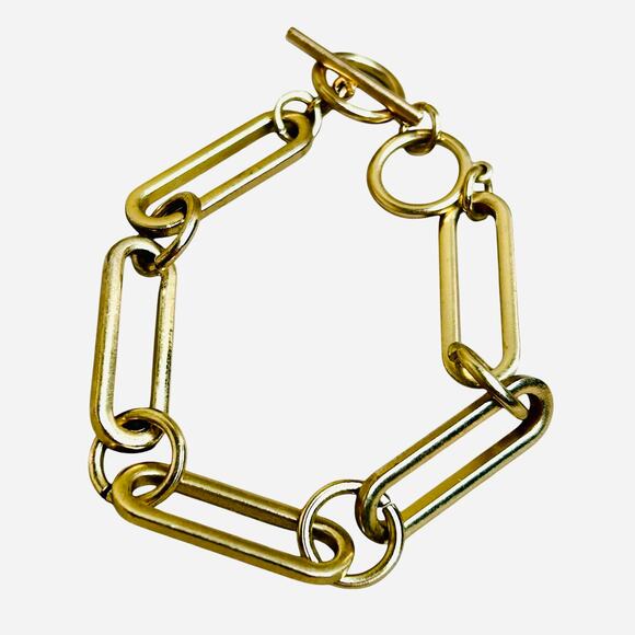 Oversized Paperclip Chain Link Brushed Gold Tone Bracelet - Picture 3 of 3